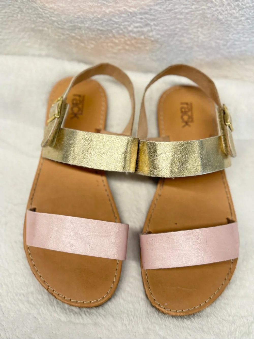 Girls' Pink and Gold Double-Strap Buckle Sandals